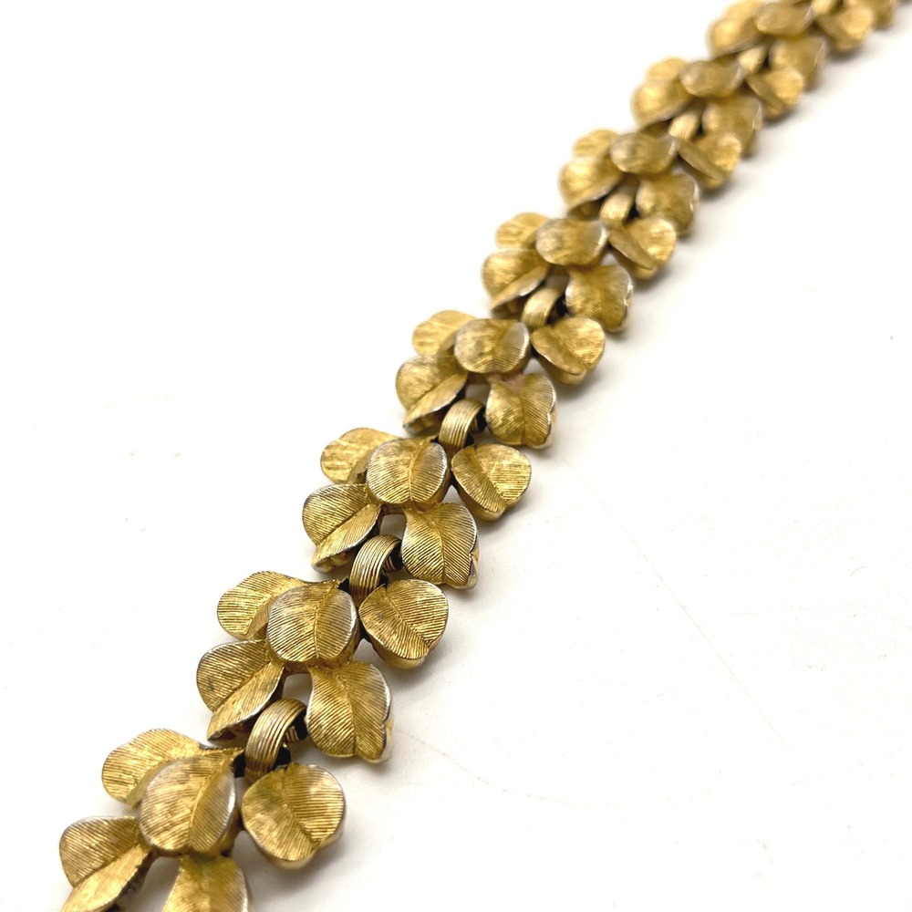 Vintage Crown Trifari Gold Tone Gingko Leaf Link Bracelet Botanical MCM 7in